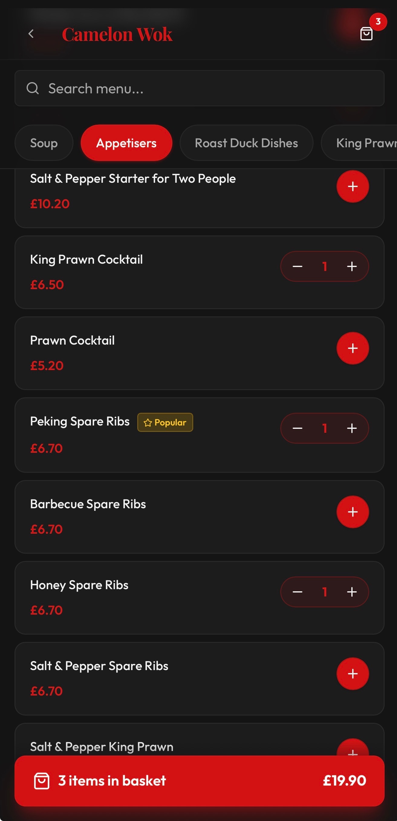 Camelon Wok — menu