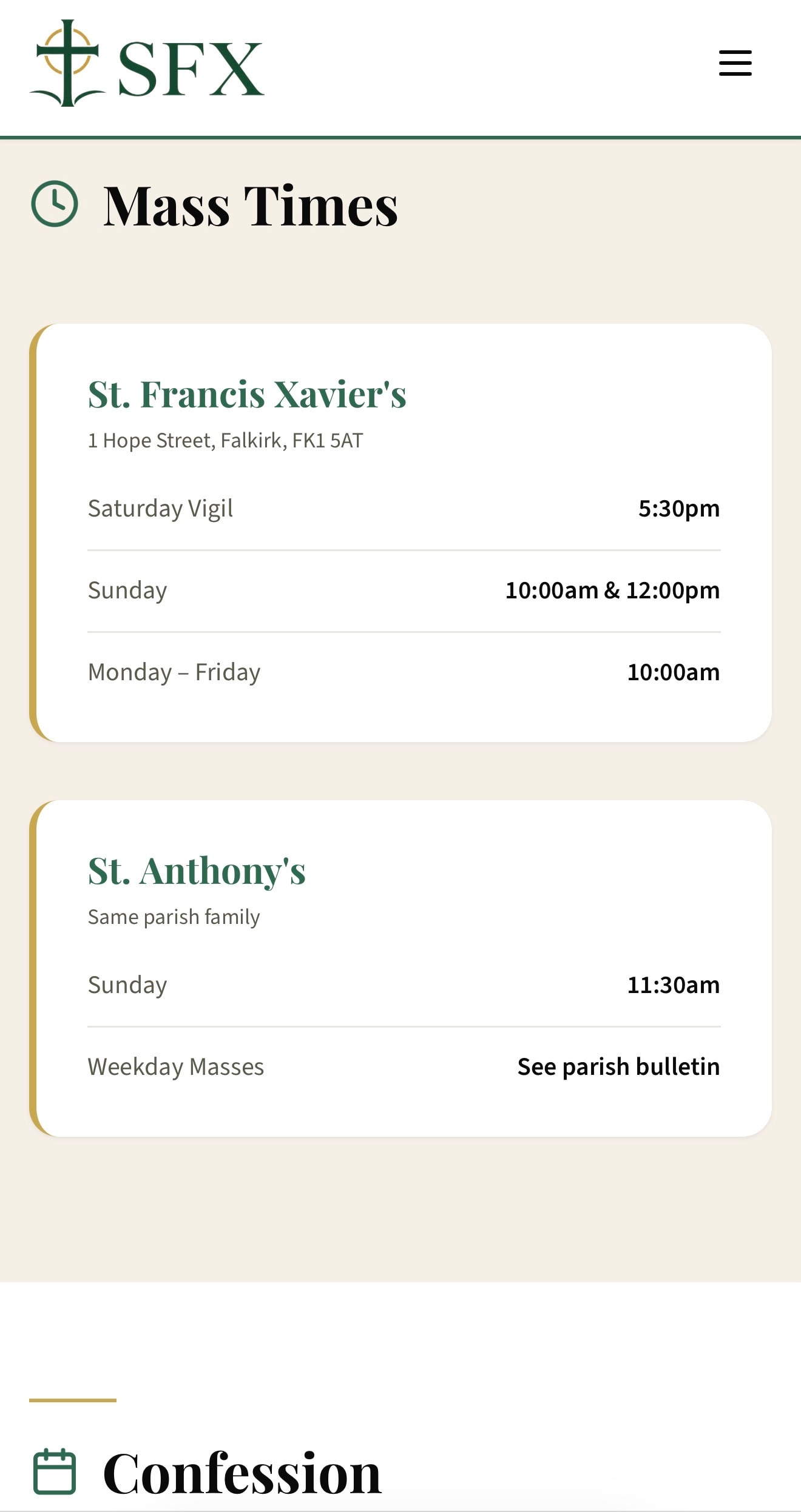 SFX Parish — Mass Times page