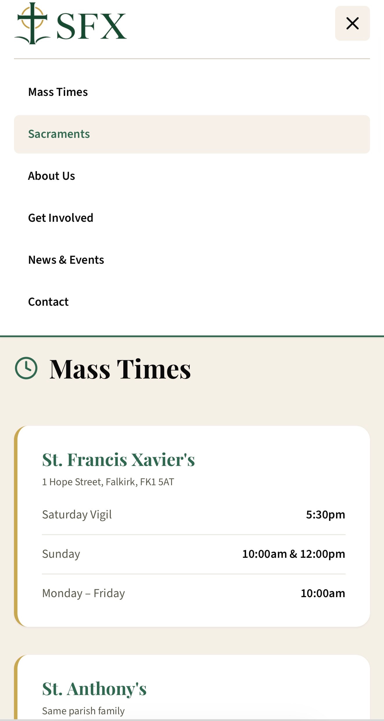 SFX Parish — mobile navigation